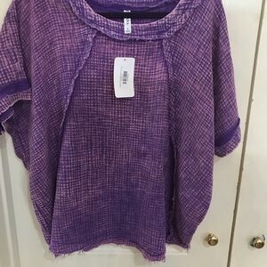 Zenana Outfitters Purple Short Sleeve Boxy Blouse
